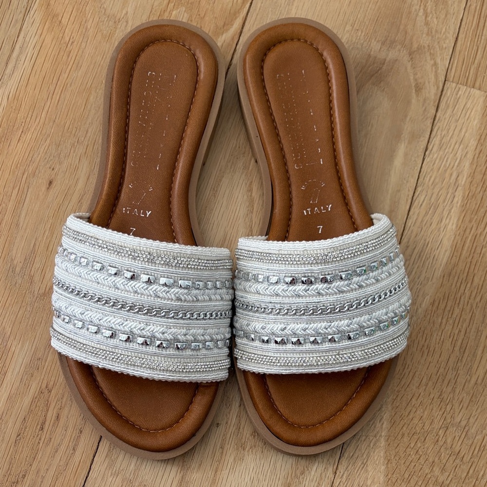 Italian Shoemakers White Embellished Slide Sandals
